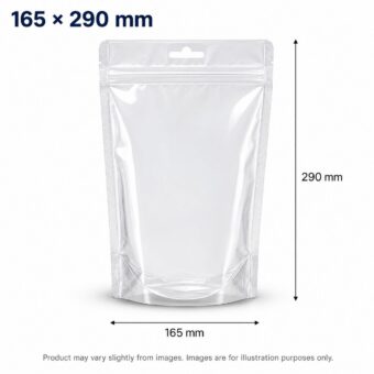 165 x 290 mm Clean Standup Zip Lock Pouches with Euro cut and Hang Hole