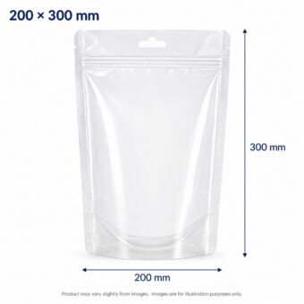 200 x 300 mm Clean Standup Zip Lock Pouches with Euro cut and Hang Hole