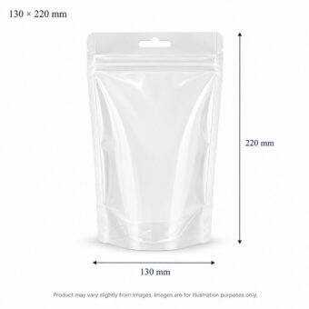 130 x 220 mm Clean Standup Zip Lock Pouches with Euro cut and Hang Hole