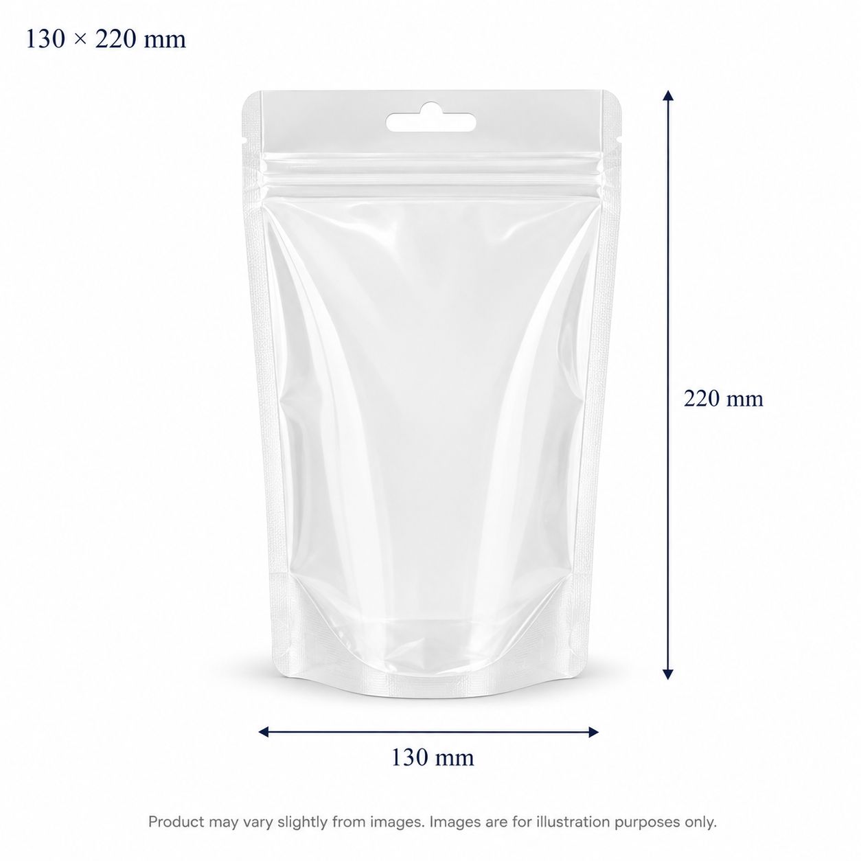 130 x 220 mm Clean Standup Zip Lock Pouches with Euro cut and Hang Hole