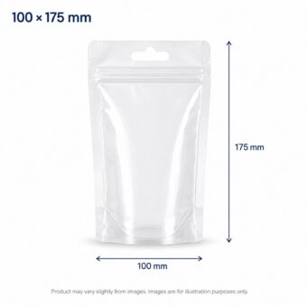 100 x 175 mm Clean Standup Zip Lock Pouches with Euro cut and Hang Hole